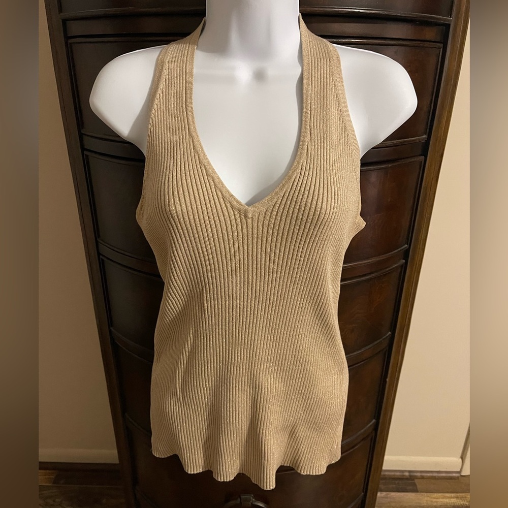 INC Gold Metallic Halter Sweater, like new, 60% Silk, Size L